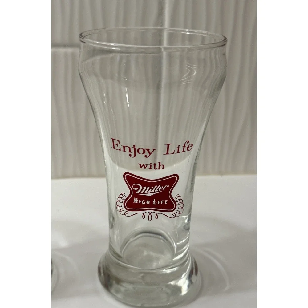 VTG Miller High Life Collectible Beer Glass Set 4 Logo Breweriana Barware MCM